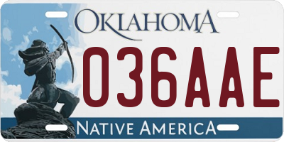 OK license plate 036AAE