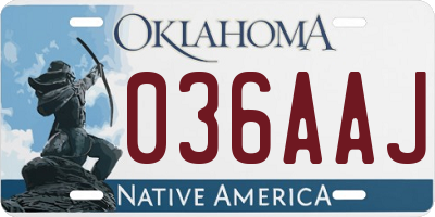 OK license plate 036AAJ