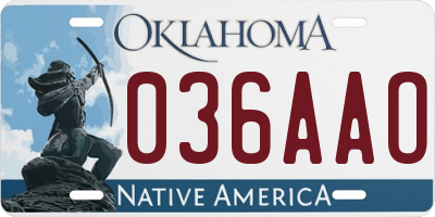 OK license plate 036AAO