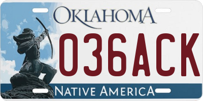 OK license plate 036ACK