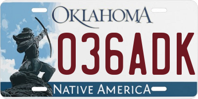 OK license plate 036ADK