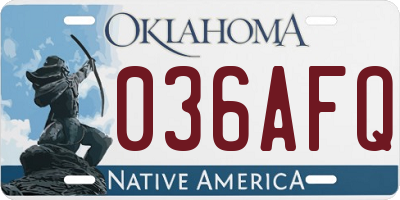 OK license plate 036AFQ