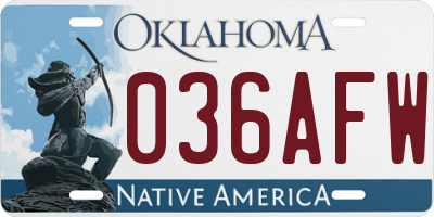 OK license plate 036AFW