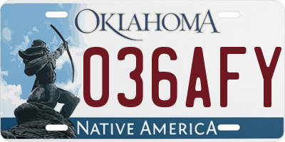 OK license plate 036AFY