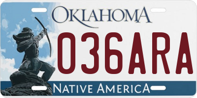OK license plate 036ARA