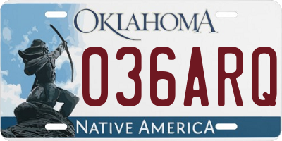 OK license plate 036ARQ
