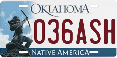 OK license plate 036ASH