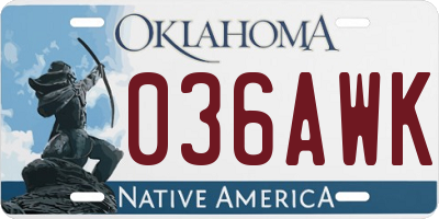 OK license plate 036AWK