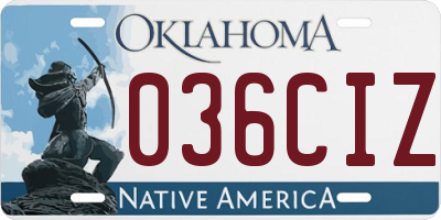 OK license plate 036CIZ