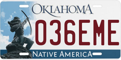 OK license plate 036EME