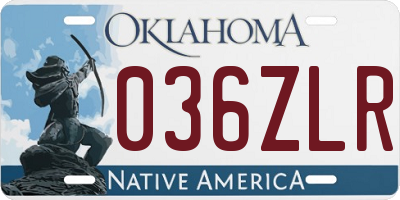 OK license plate 036ZLR