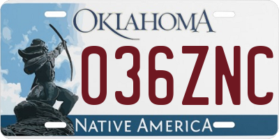 OK license plate 036ZNC
