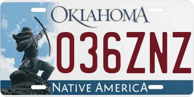OK license plate 036ZNZ