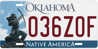 OK license plate 036ZOF
