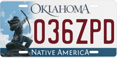 OK license plate 036ZPD