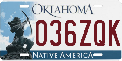 OK license plate 036ZQK