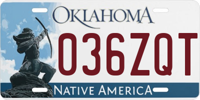 OK license plate 036ZQT