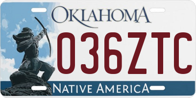 OK license plate 036ZTC