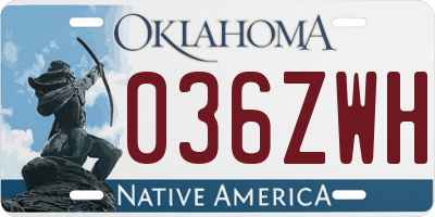 OK license plate 036ZWH