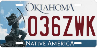 OK license plate 036ZWK