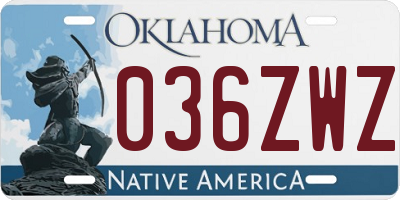 OK license plate 036ZWZ