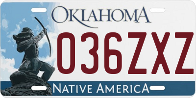 OK license plate 036ZXZ