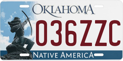 OK license plate 036ZZC