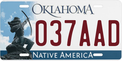 OK license plate 037AAD