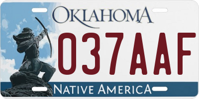 OK license plate 037AAF