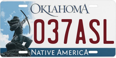 OK license plate 037ASL