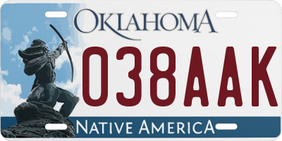 OK license plate 038AAK