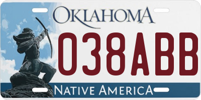 OK license plate 038ABB