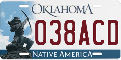 OK license plate 038ACD