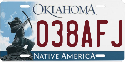 OK license plate 038AFJ