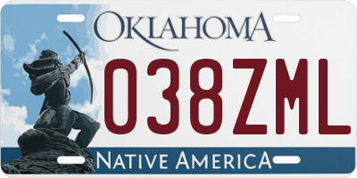OK license plate 038ZML