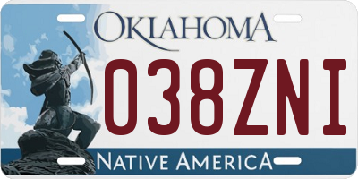 OK license plate 038ZNI