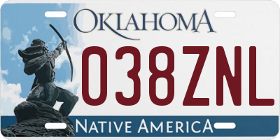 OK license plate 038ZNL