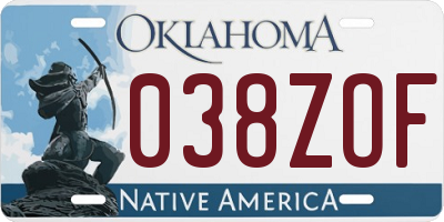 OK license plate 038ZOF