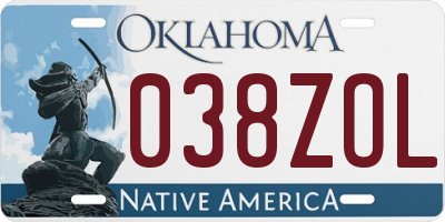 OK license plate 038ZOL