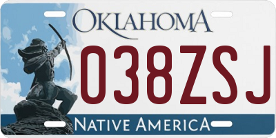 OK license plate 038ZSJ