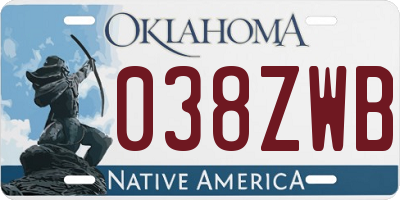 OK license plate 038ZWB