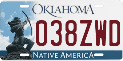 OK license plate 038ZWD