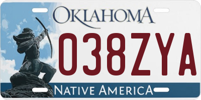 OK license plate 038ZYA