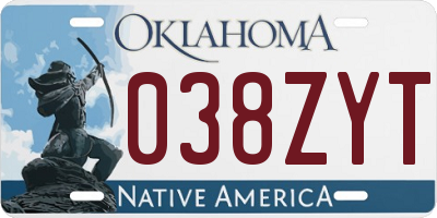 OK license plate 038ZYT