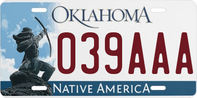 OK license plate 039AAA