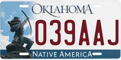 OK license plate 039AAJ