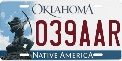 OK license plate 039AAR