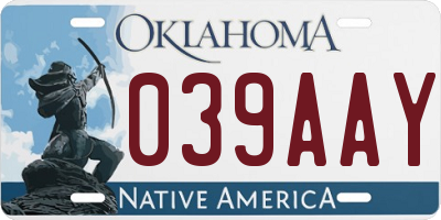 OK license plate 039AAY