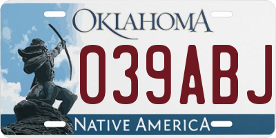 OK license plate 039ABJ