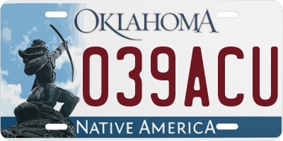 OK license plate 039ACU